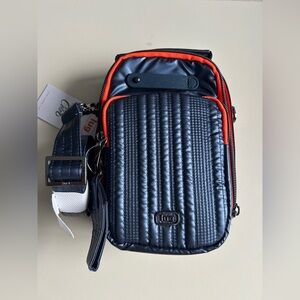 LUG SKEETER MINI BRIDGE LIVE CONVERTIBLE CROSSBODY METALLIC INDIGO/CORAL NWT